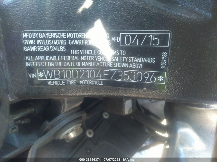 2015 BMW S 1000 RR - WB10D2104FZ353096