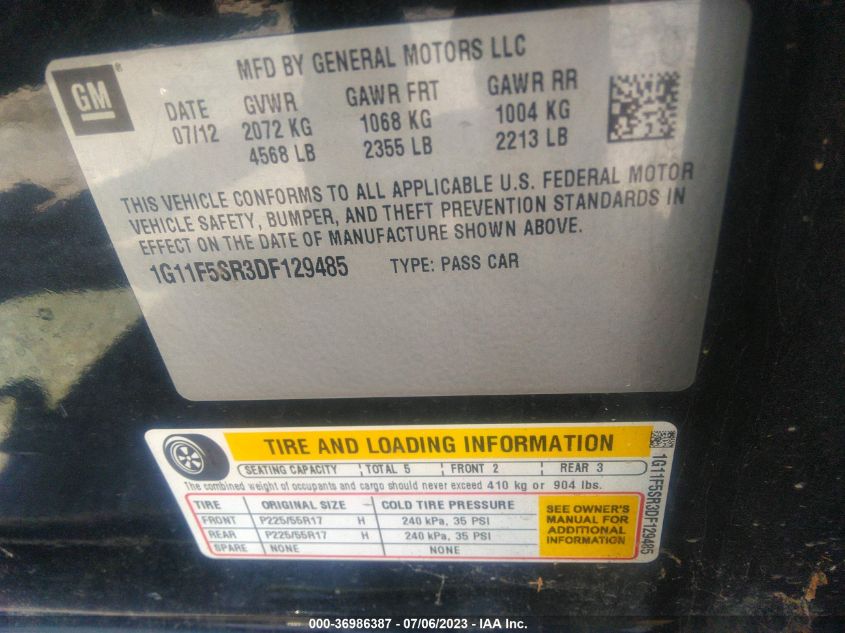 2013 CHEVROLET MALIBU ECO - 1G11F5SR3DF129485