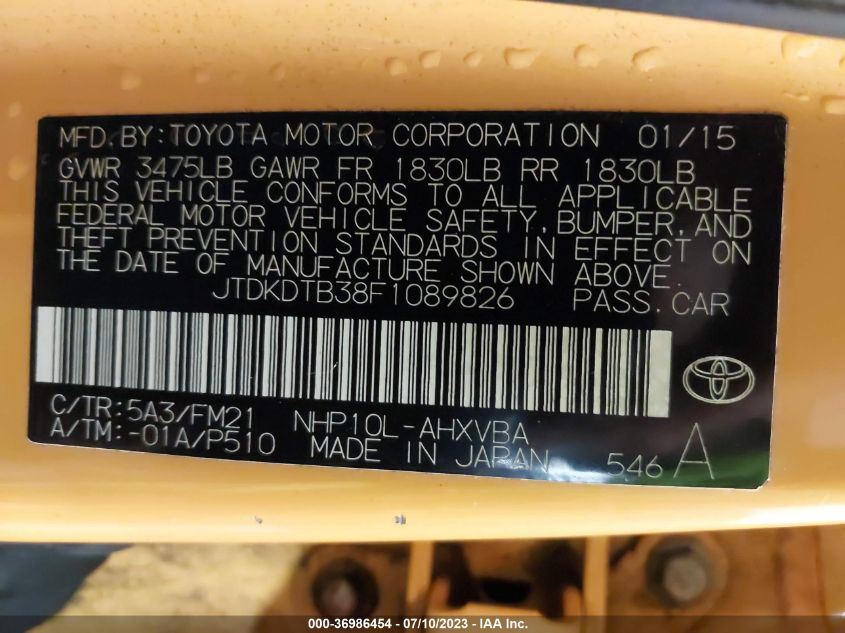 2015 TOYOTA PRIUS C ONE/TWO/THREE/FOUR - JTDKDTB38F1089826
