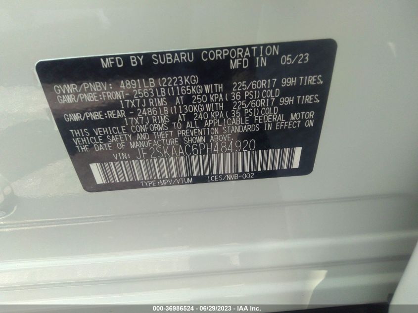2023 SUBARU FORESTER - JF2SKAAC6PH484920