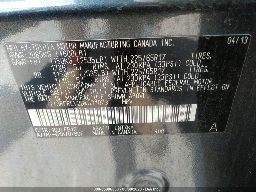 2013 TOYOTA RAV4 LE - 2T3BFREV2DW031073