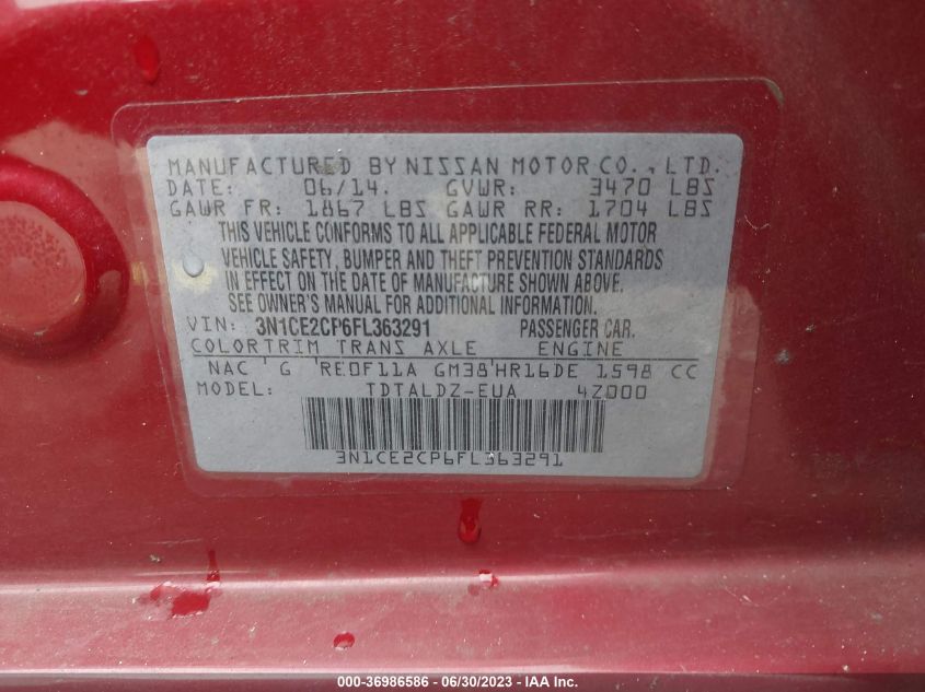 2015 NISSAN VERSA NOTE S/S PLUS/SV/SR/SL - 3N1CE2CP6FL363291