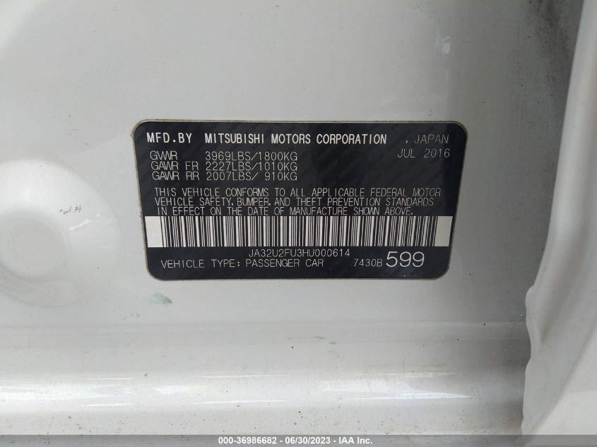 2017 MITSUBISHI LANCER ES/LE - JA32U2FU3HU000614