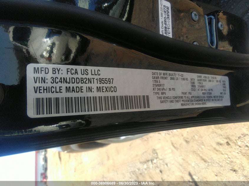 VIN 3C4NJDDB2NT195597 2022 JEEP COMPASS TRAILHAWK