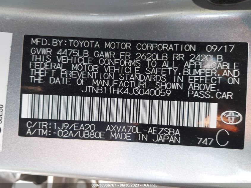 2018 TOYOTA CAMRY SE - JTNB11HK4J3040059