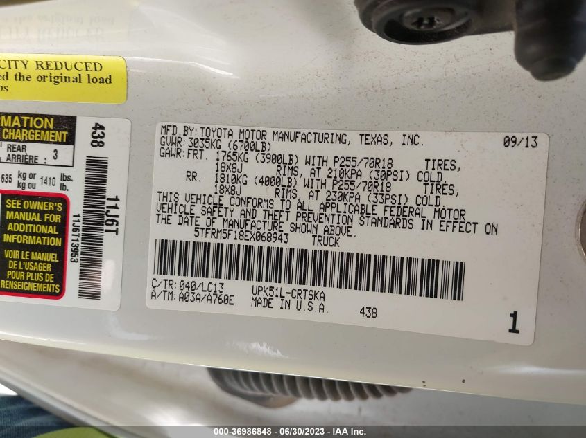 2014 TOYOTA TUNDRA 2WD TRUCK SR/SR5 - 5TFRM5F18EX068943