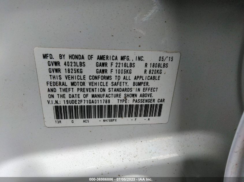 2016 ACURA ILX W - 19UDE2F71GA011789