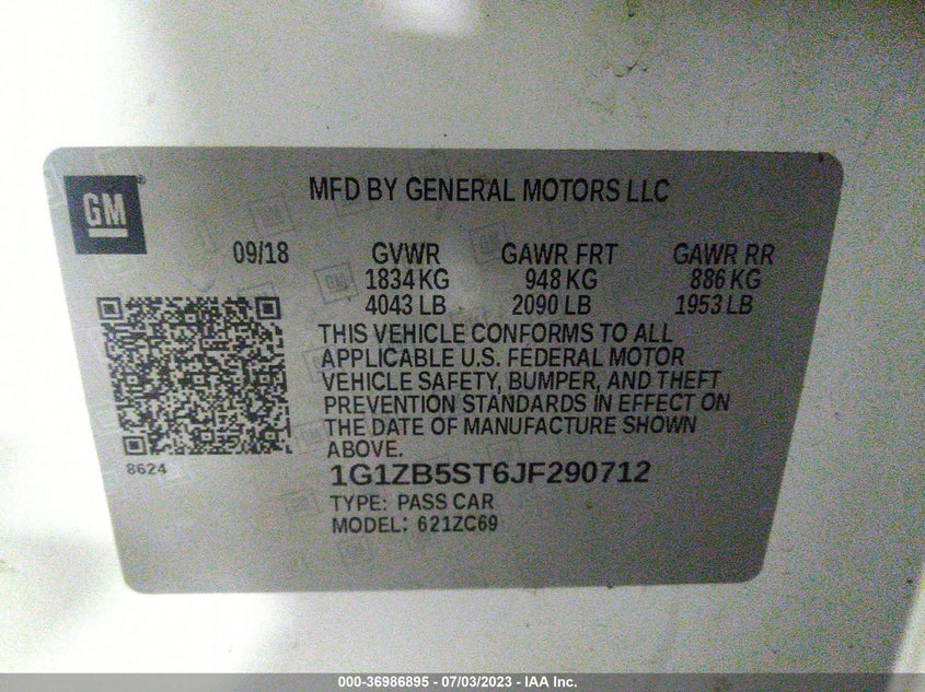 VIN 1G1ZB5ST6JF290712 2018 CHEVROLET MALIBU LS