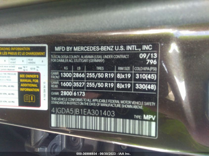 2014 MERCEDES-BENZ M-CLASS ML 350 - 4JGDA5JB1EA301403