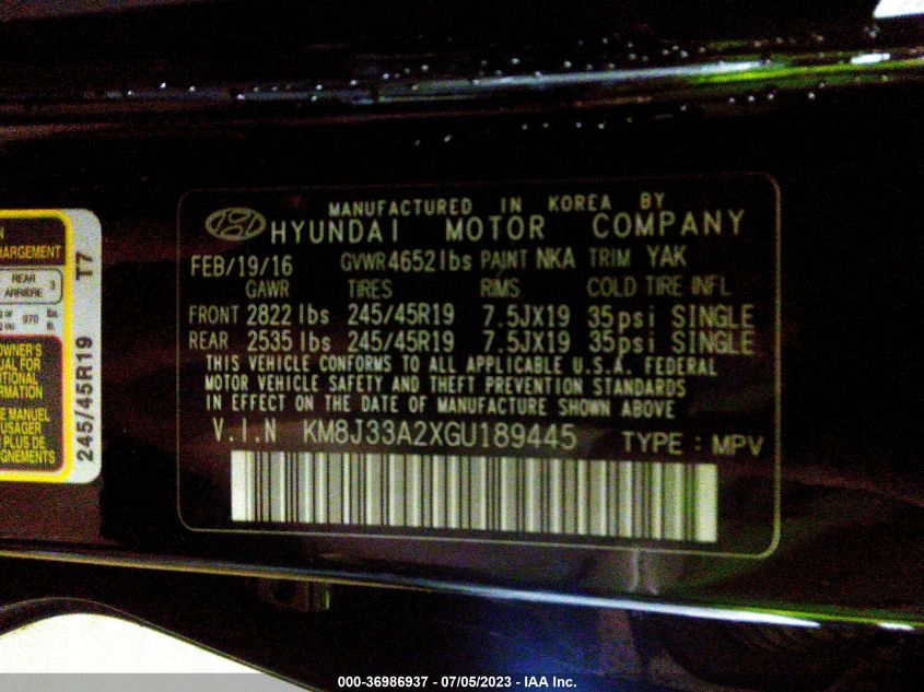 2016 HYUNDAI TUCSON LIMITED - KM8J33A2XGU189445