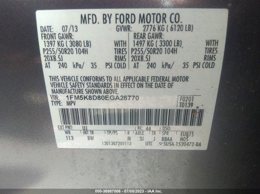 2014 FORD EXPLORER XLT - 1FM5K8D80EGA26770