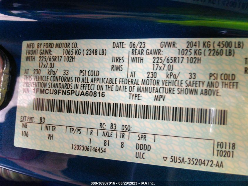 2023 FORD ESCAPE BASE - 1FMCU9FN5PUA60816