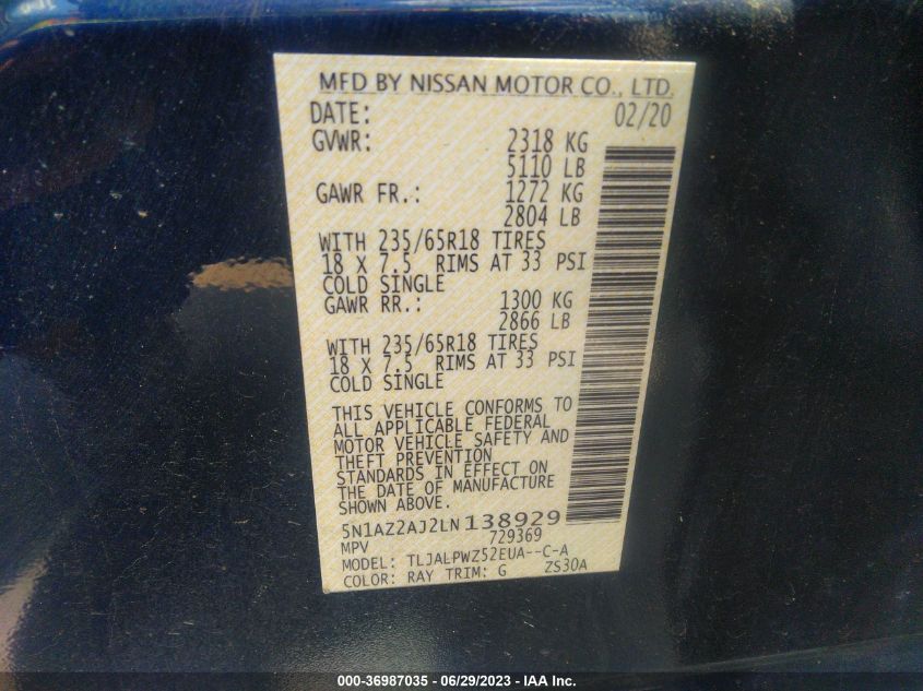 2020 NISSAN MURANO S - 5N1AZ2AJ2LN138929