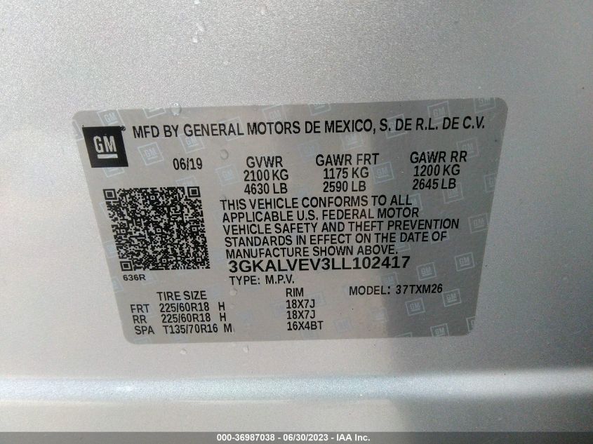 2020 GMC TERRAIN SLT - 3GKALVEV3LL102417