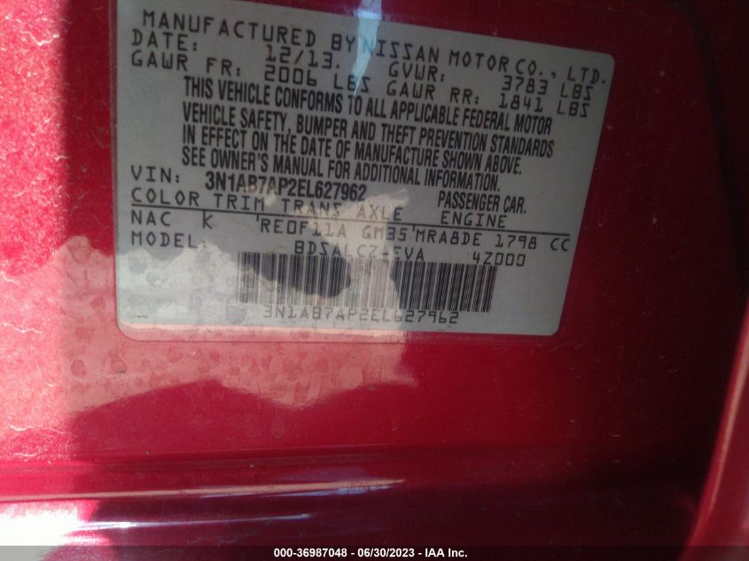 2014 NISSAN SENTRA S - 3N1AB7AP2EL627962