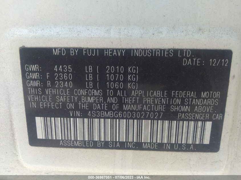 2013 SUBARU LEGACY 2.5I PREMIUM - 4S3BMBG60D3027027