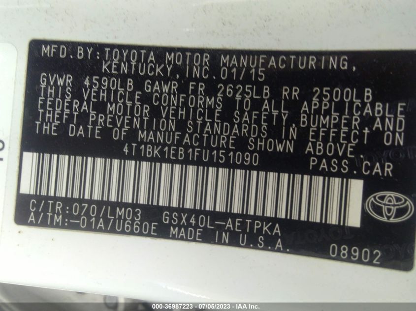2015 TOYOTA AVALON LIMITED - 4T1BK1EB1FU151090