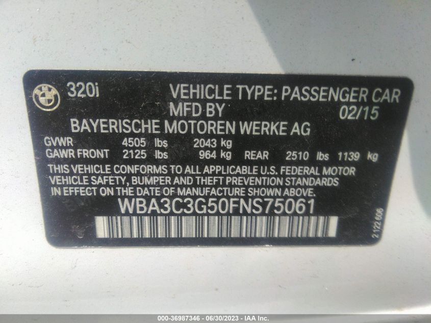 2015 BMW 3 SERIES 320I XDRIVE - WBA3C3G50FNS75061