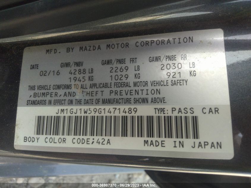 2016 MAZDA MAZDA6 I GRAND TOURING - JM1GJ1W59G1471489