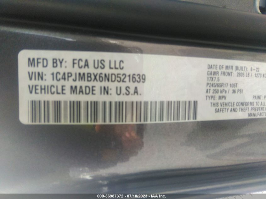 2022 JEEP CHEROKEE TRAILHAWK - 1C4PJMBX6ND521639