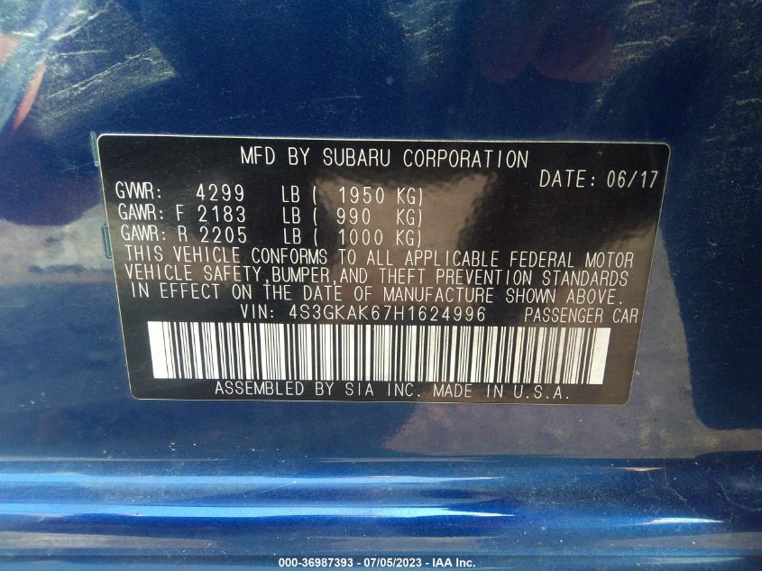 2017 SUBARU IMPREZA SPORT - 4S3GKAK67H1624996