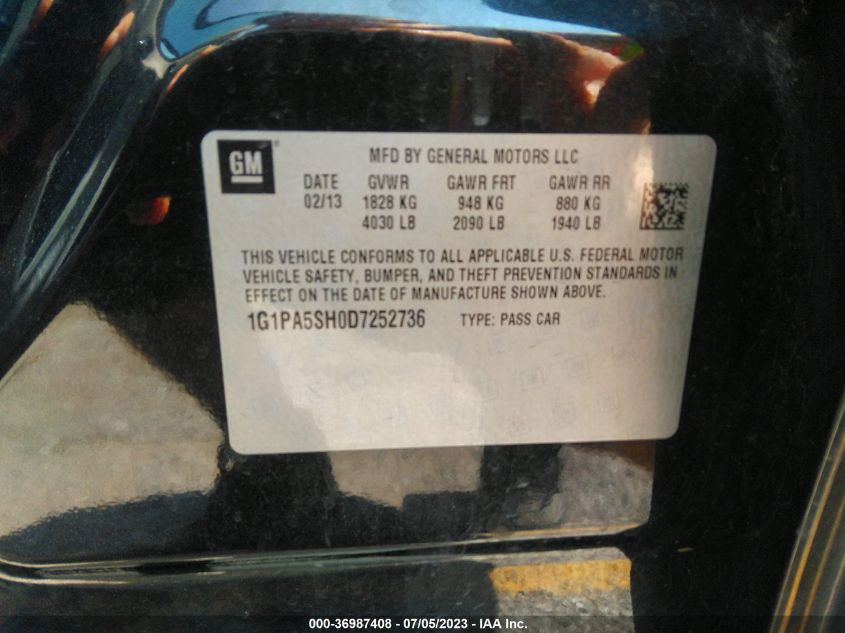 2013 CHEVROLET CRUZE LS - 1G1PA5SH0D7252736