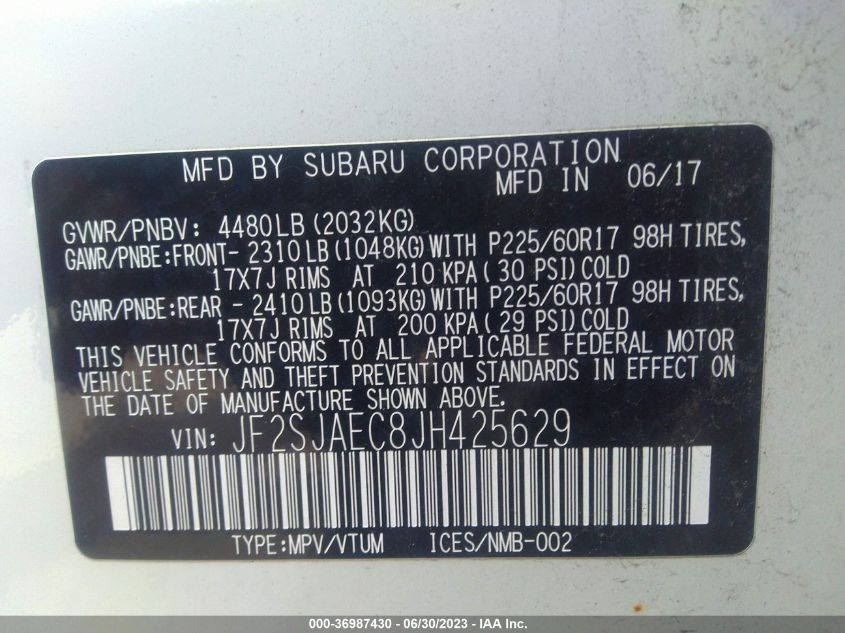2018 SUBARU FORESTER PREMIUM - JF2SJAEC8JH425629