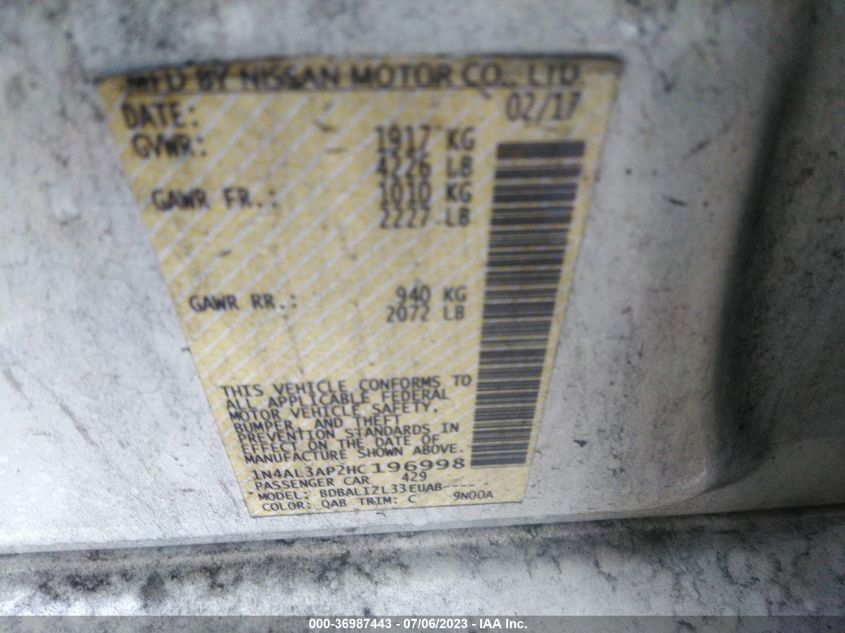 2017 NISSAN ALTIMA 2.5 SV - 1N4AL3AP2HC196998