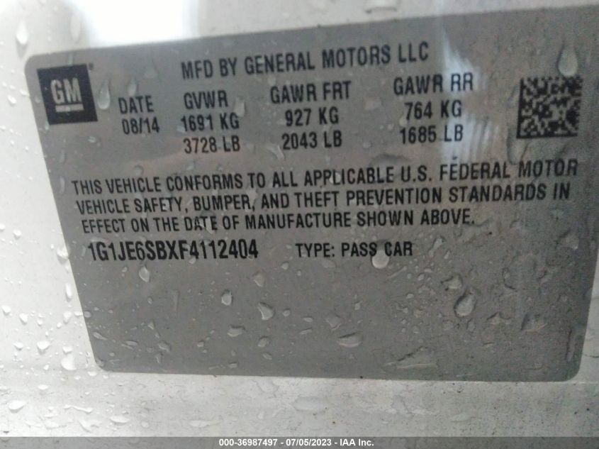 2015 CHEVROLET SONIC LTZ - 1G1JE6SBXF4112404