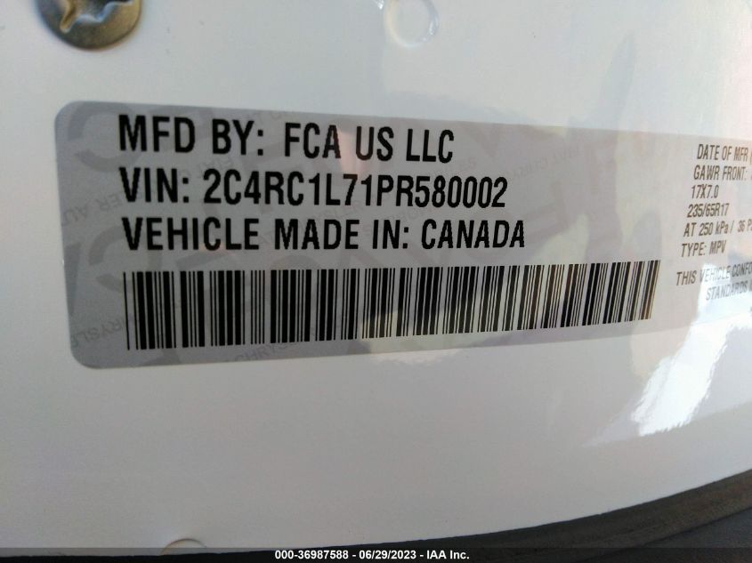 2023 CHRYSLER PACIFICA HYBRID TOURING L - 2C4RC1L71PR580002