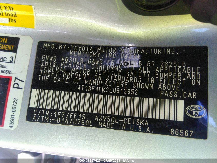 2014 TOYOTA CAMRY L/LE/XLE/SE/SE SPORT - 4T1BF1FK3EU813852