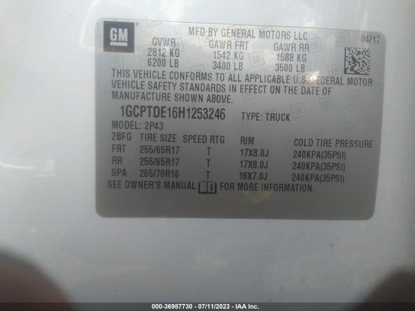 2017 CHEVROLET COLORADO 4WD Z71 - 1GCPTDE16H1253246