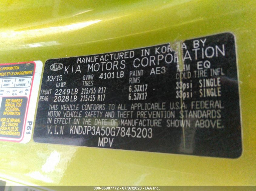 2016 KIA SOUL + - KNDJP3A50G7845203