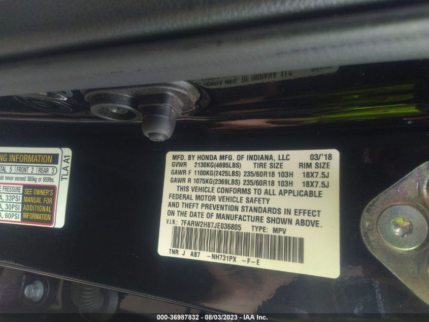 2018 HONDA CR-V EX-L - 7FARW2H87JE036805