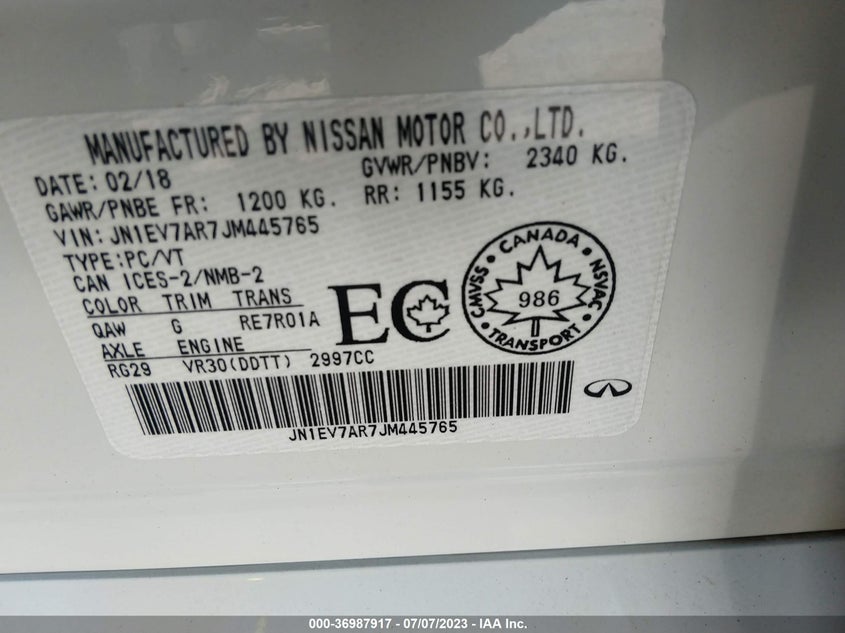 VIN JN1EV7AR7JM445765 2018 INFINITI Q50 LUXE/SPORT