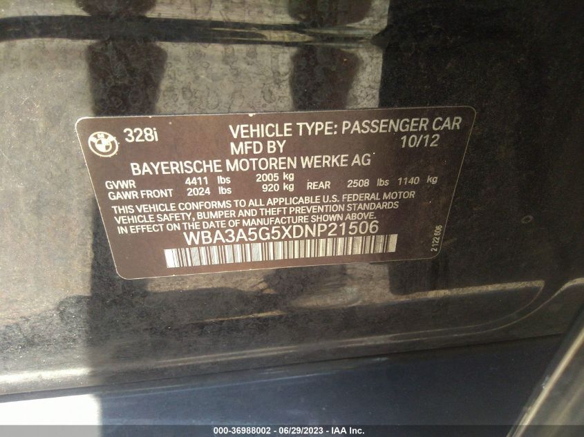 2013 BMW 3 SERIES 328I - WBA3A5G5XDNP21506