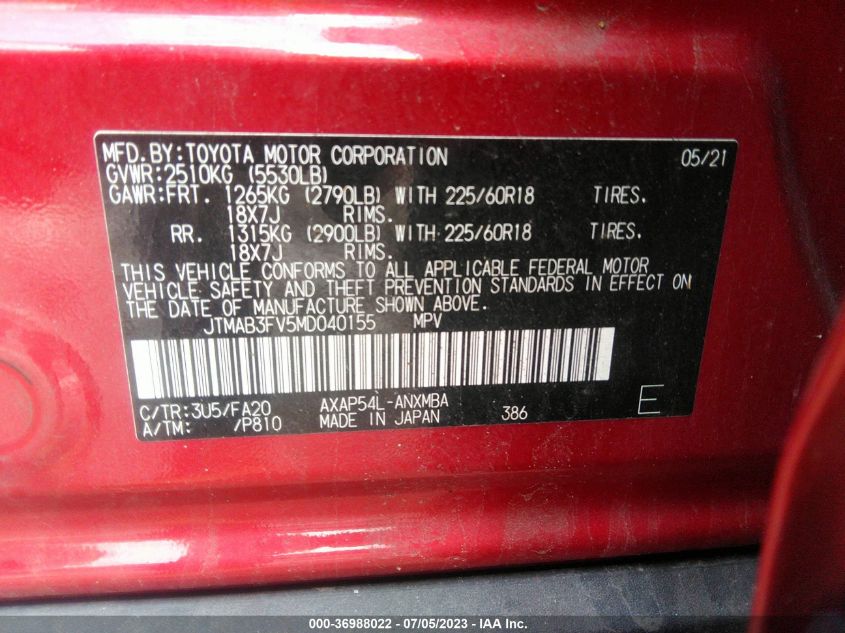 2021 TOYOTA RAV4 PRIME SE - JTMAB3FV5MD040155