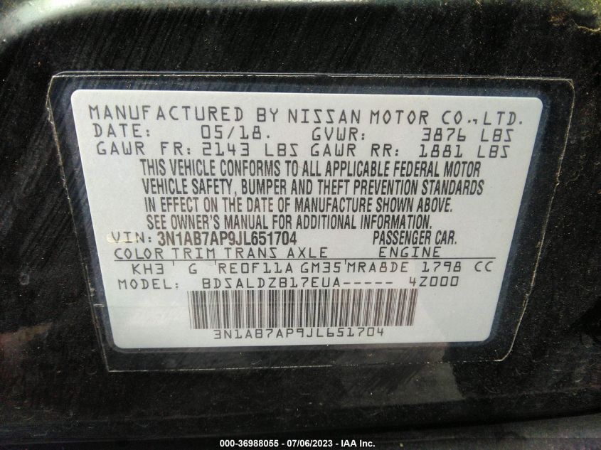 2018 NISSAN SENTRA SV - 3N1AB7AP9JL651704