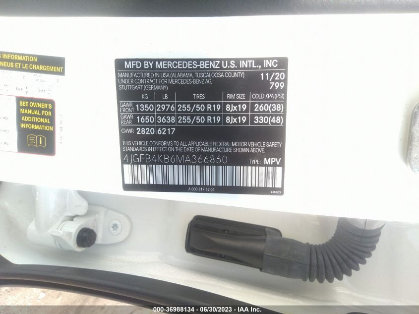 2021 MERCEDES-BENZ GLE GLE 350 - 4JGFB4KB6MA366860