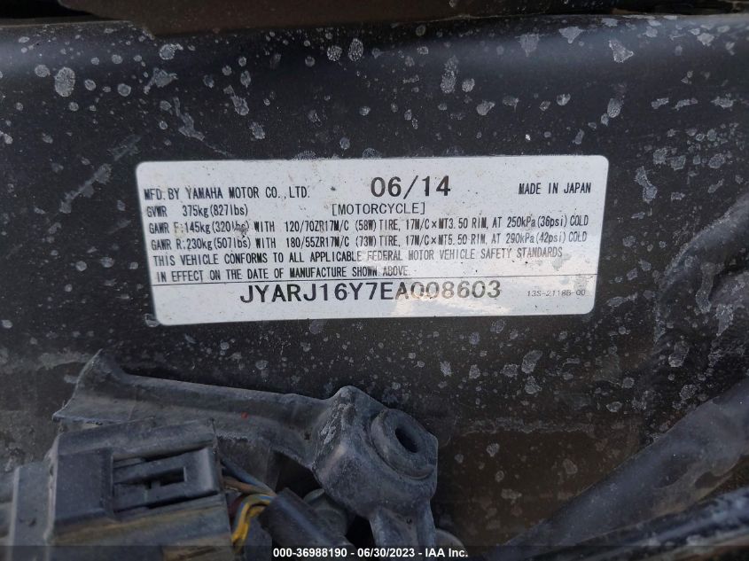 2014 YAMAHA YZFR6 C JYARJ16Y7EA008603