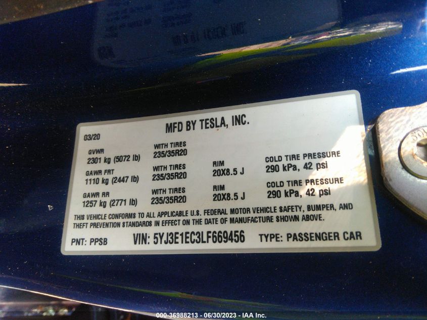 2020 TESLA MODEL 3 PERFORMANCE - 5YJ3E1EC3LF669456