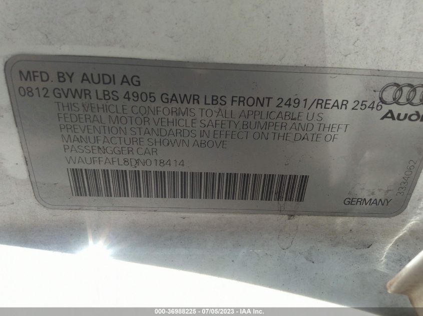 2013 AUDI A4 PREMIUM PLUS - WAUFFAFL8DN018414