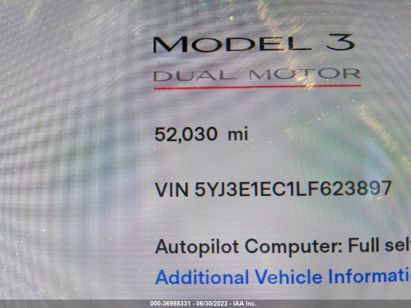 2020 TESLA MODEL 3 PERFORMANCE - 5YJ3E1EC1LF623897