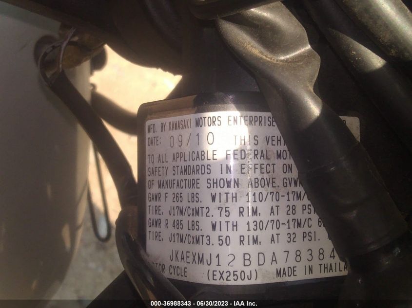 2011 KAWASAKI EX250 J JKAEXMJ12BDA78384