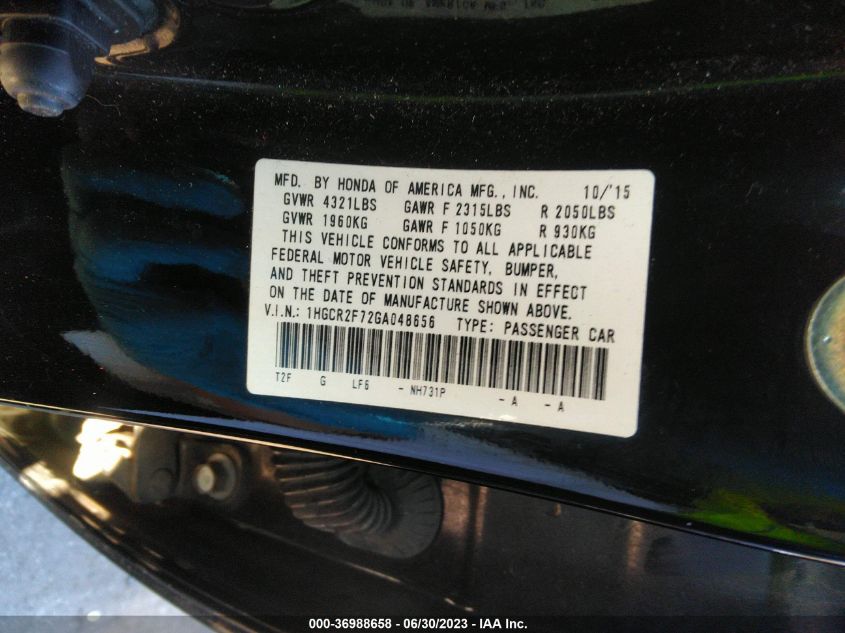 2016 HONDA ACCORD SEDAN EX - 1HGCR2F72GA048656