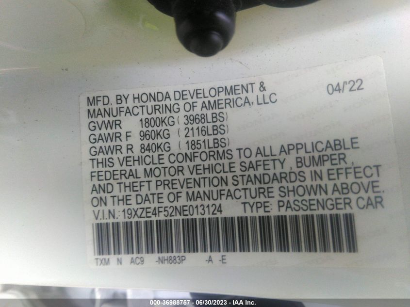 2022 HONDA INSIGHT EX - 19XZE4F52NE013124