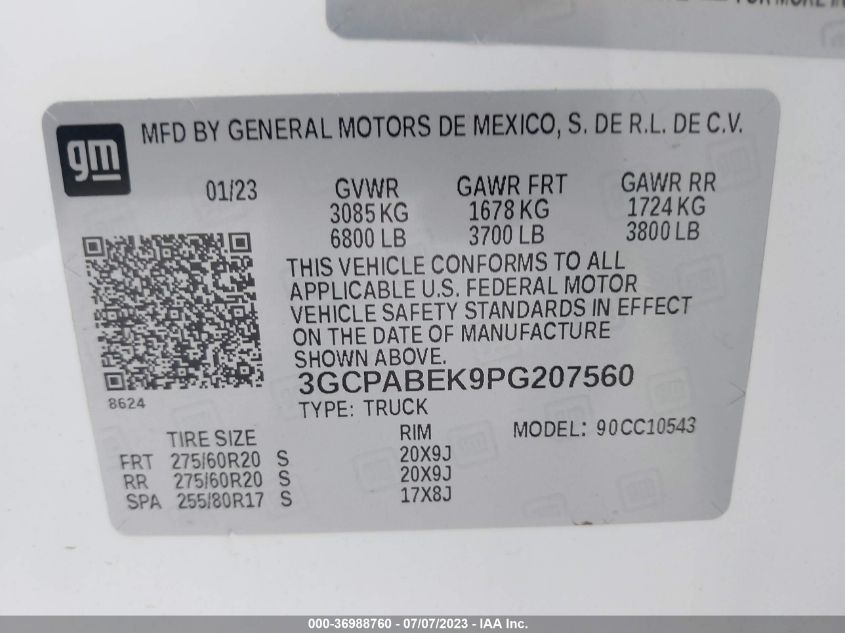 2023 CHEVROLET SILVERADO 1500 CUSTOM - 3GCPABEK9PG207560