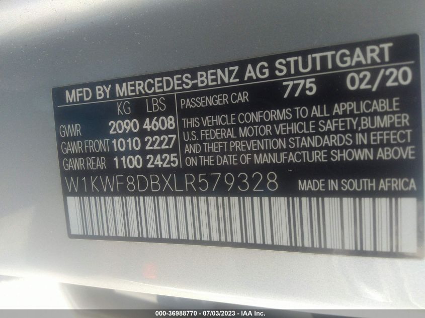 2020 MERCEDES-BENZ C-CLASS C 300 - W1KWF8DBXLR579328