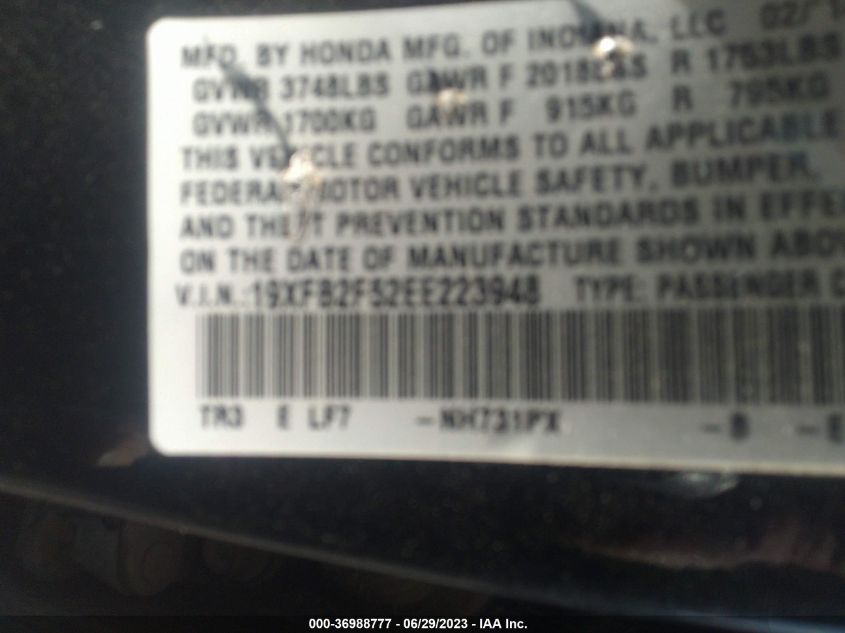 2014 HONDA CIVIC SEDAN LX - 19XFB2F52EE223948