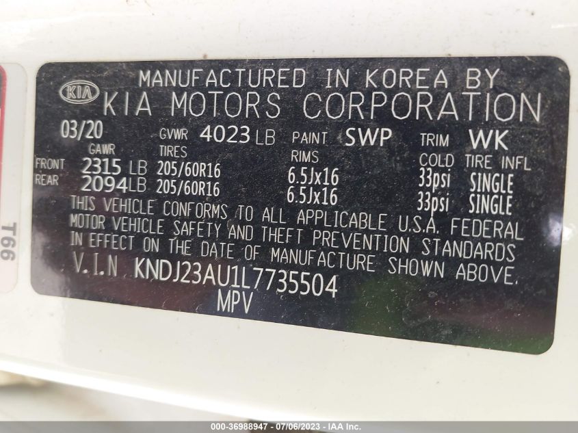 2020 KIA SOUL S - KNDJ23AU1L7735504